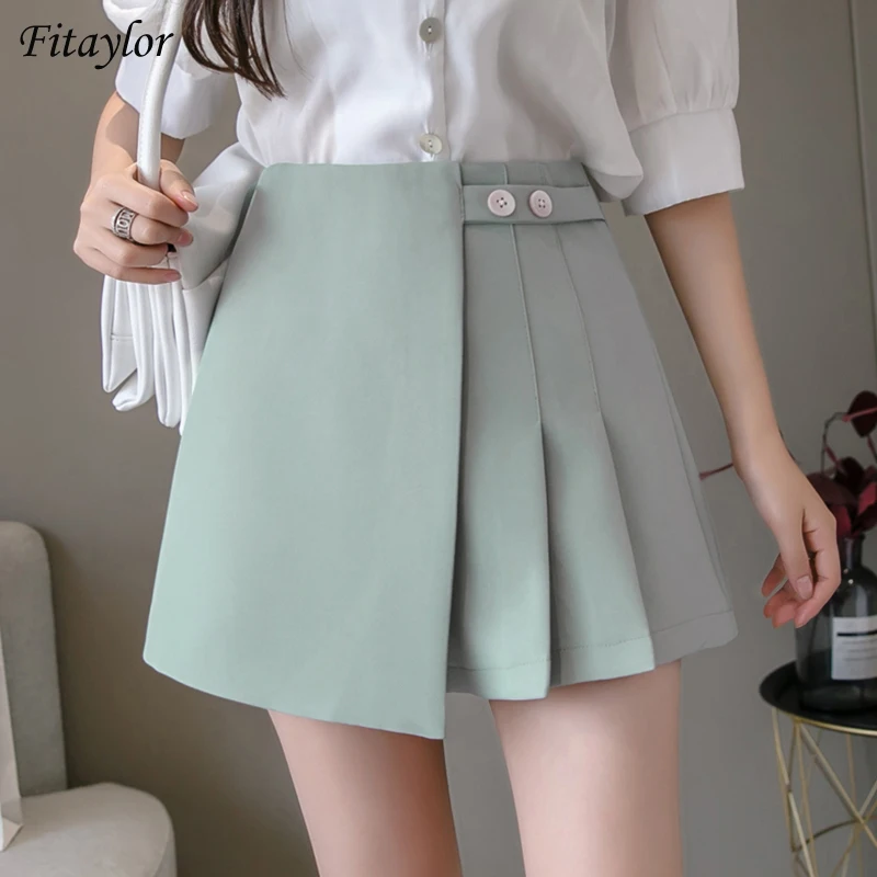 

Fitaylor 2021 New Spring Summer Women High Waist Wide Leg Shorts Casual Female Loose Asymmetrical Ruffles Solid Color Shorts