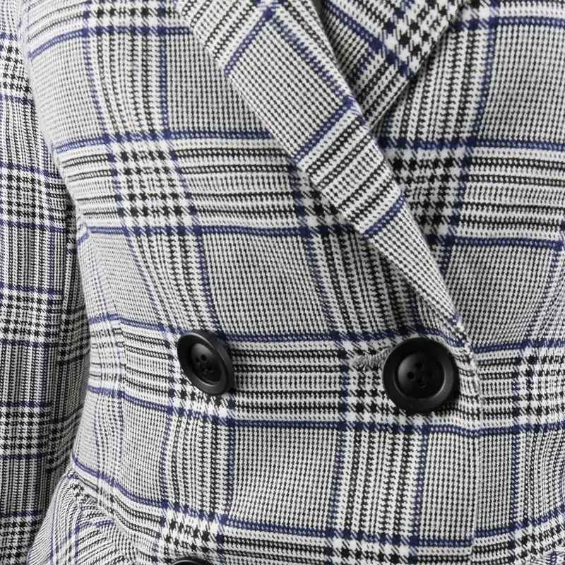 Lenshin, Ретро стиль, английский стиль, высококачественное клетчатое пальто с карманами для женщин, двубортный пиджак, модная верхняя одежда, блейзер