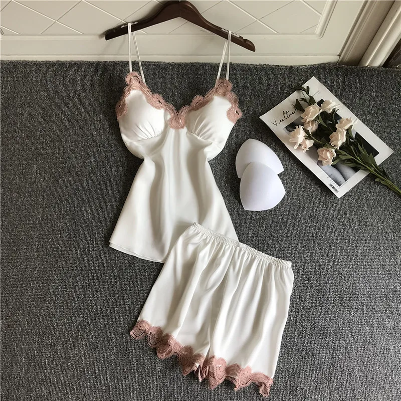 Создание 101 Шелковая пижама на бретельках женский летний сексуальный костюм с