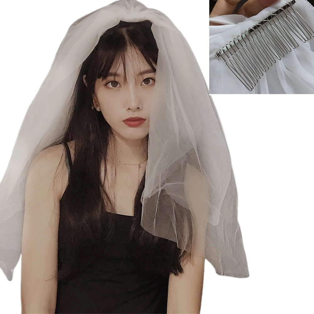 Простые Женские Свадебные вуали цвета слоновой кости с металлическим гребнем