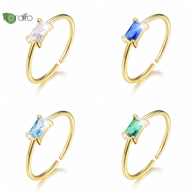 

Brass/24k Gold-Plated Open Ring Cubic Zirconia Rings for Women Adjustable Blue Green Red Crystal Rings Exquisite Simple Jewelry