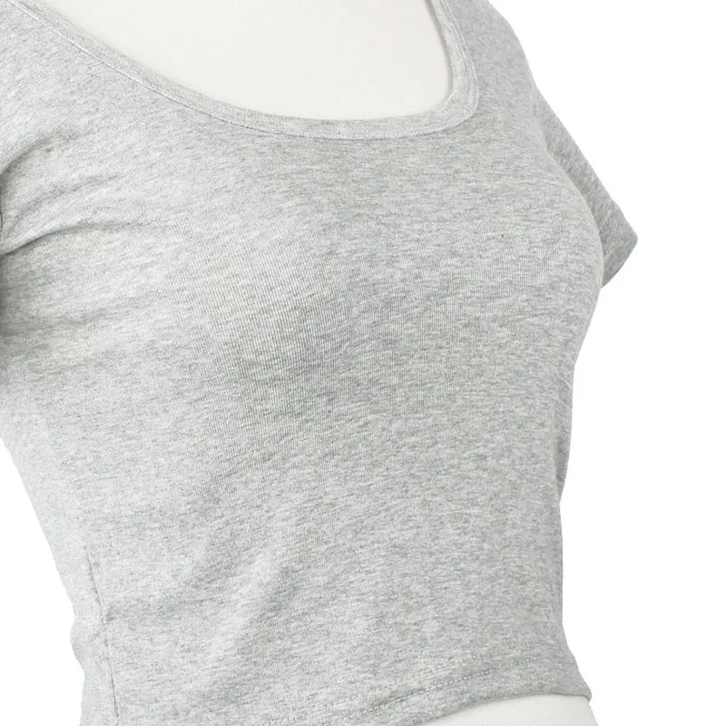 

Best Sell U Neck Sexy Crop Cotton Blouse Ladies Short Sleeve Shirt Tee Short Shirt Basic Stretch Solid Color Shirts Women