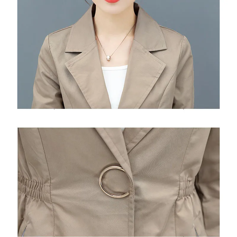 

Women's Clothing Spring Autumn New Windbreaker Jacket Casual Suit Collar Long-Sleeved Elastic Belt Waist Loose Wild Jacket A120