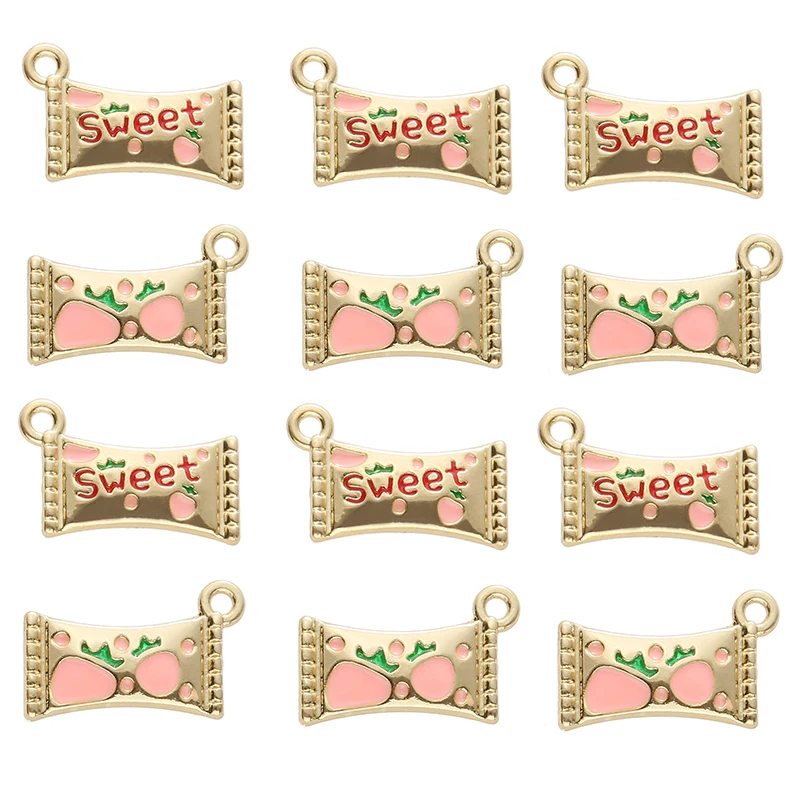 

YEYULIN 10pcs Metal Enamel Sweet Candy Charm Strawberry Candy Charm Pendants For DIY Necklace Earring Keyring Jewelry Making