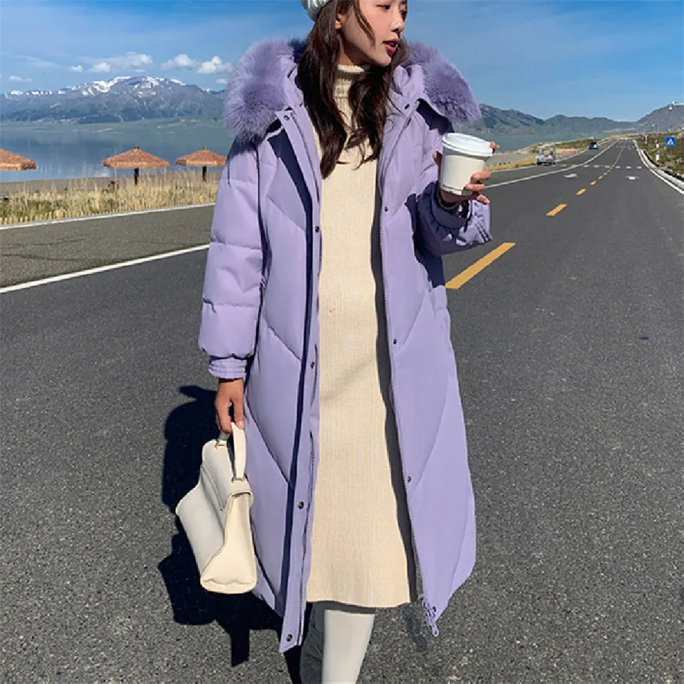 

Winter Casual Parka Ladies Outerwear Fur Hooded Warm Jacket Women Coats Casual Loose Cotton Padded Jackets Female