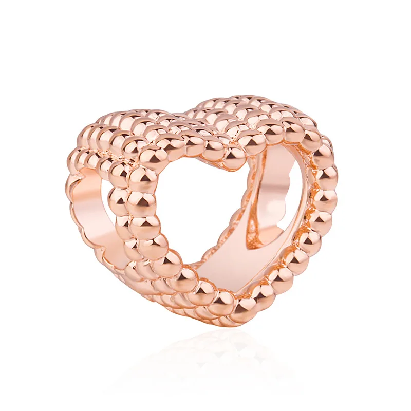 

Genuine 925 Sterling Silver Beaded Rose Gold Heart Charm Fit European Women pandora Bracelet & Necklace Diy Jewelrly