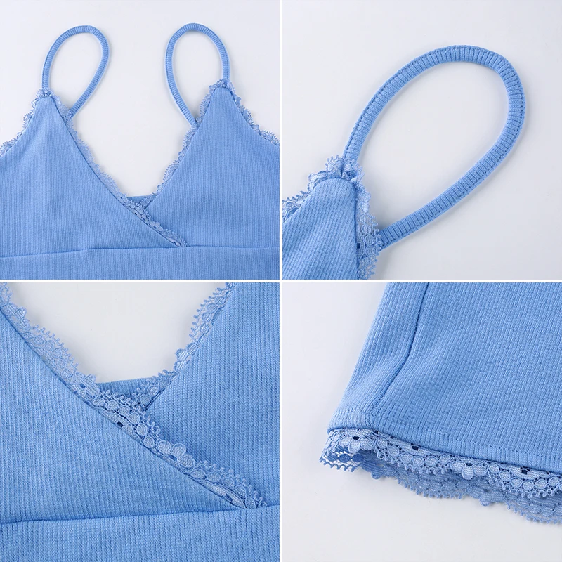

Cotday V Neck Blue Sexy Club Lace Draw Back Spaghetti Strap Ribben Cotton Summer 2020 New For Women Bodycon Mini Hip Skirt