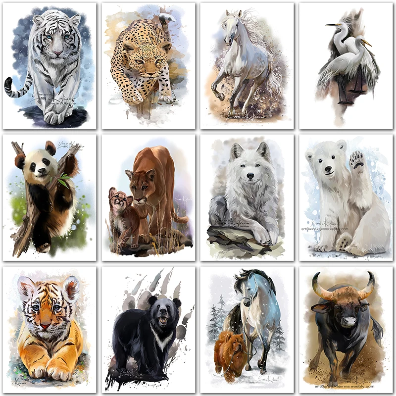 5D алмазная живопись животные лошадь тигр Лев полноразмерная и круглая Алмазная