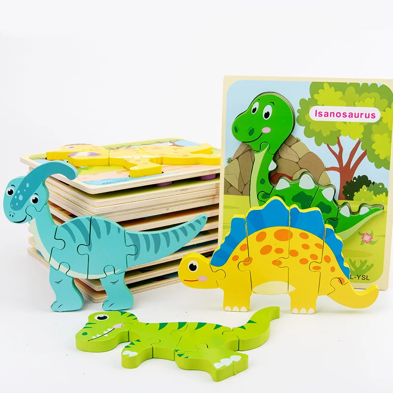 

Big Size Wooden Puzzle Cartoon Dinosaur 3D Jigsaw For Children Montessori Assemble Early Education Puzzle Game Dinosaur Toy