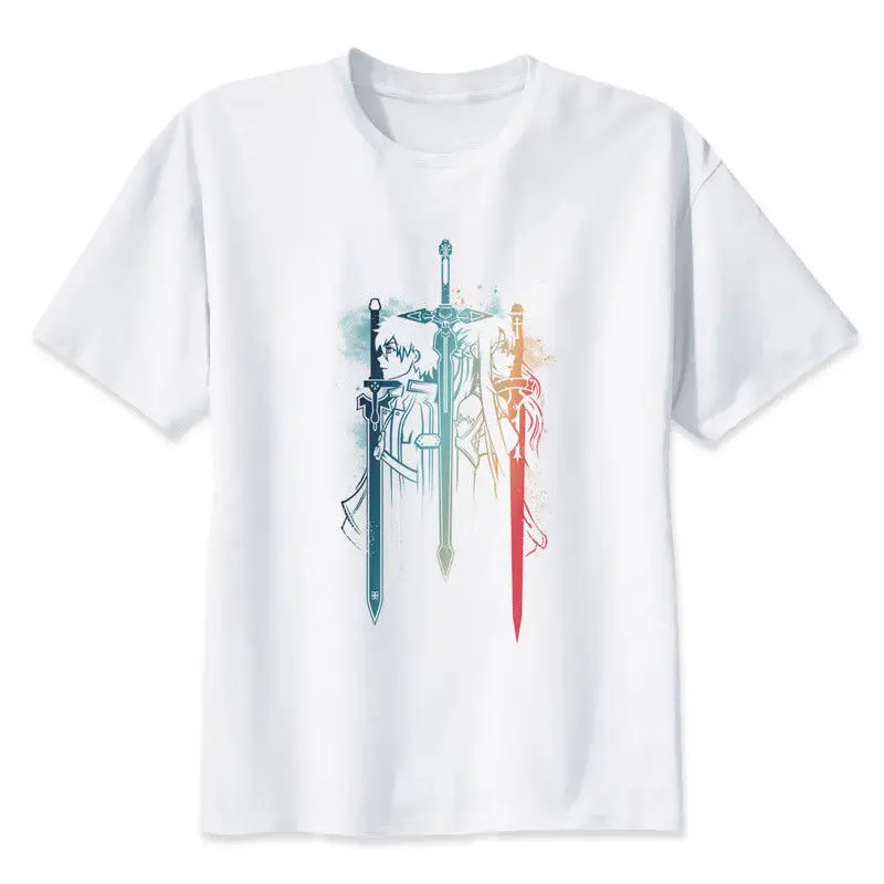 Print Anime Sword Art Online 2 Kirito &amp Asuna Sao T-Shirt Top Ggo Cosplay Manga Cartoon T Shirt Men New Casual Tshirt |