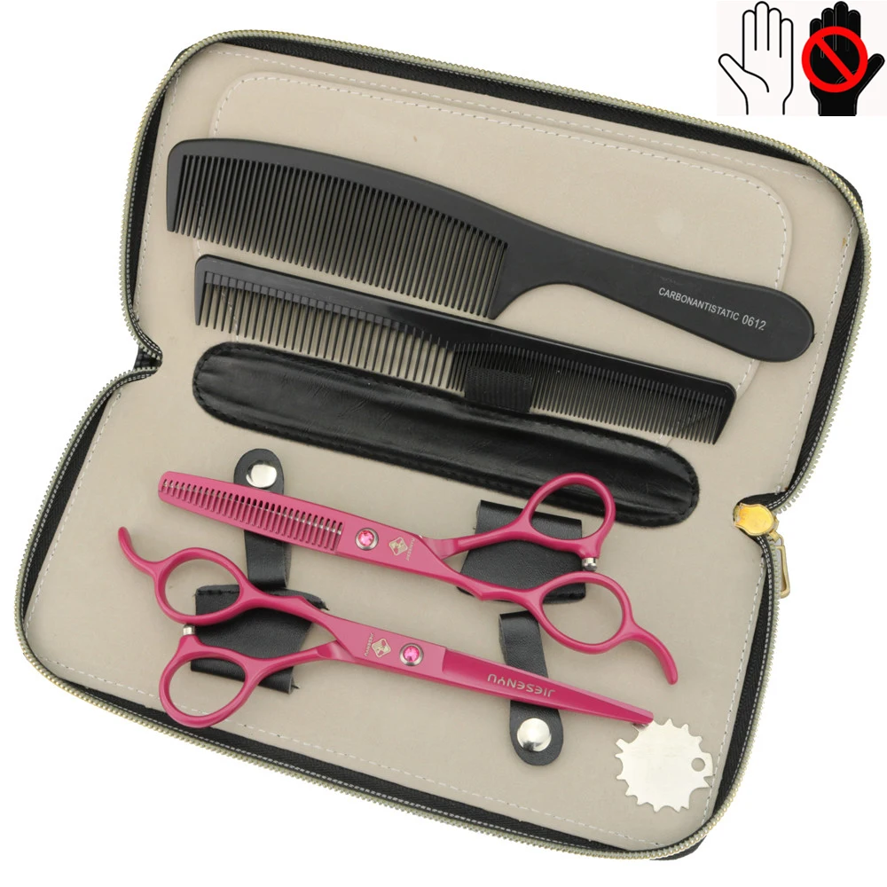 

Japan 440c steel 6 inch red left hand hair scissors Cutting scissors and thinning scissors set Professional hairdressing tools