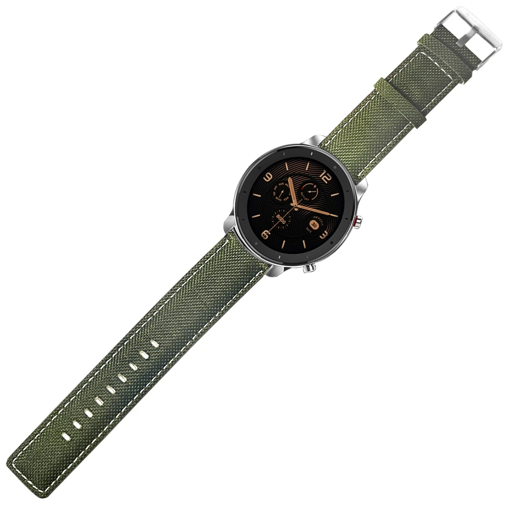 Ремешок из холста и искусственной кожи для умных часов Xiaomi Huami Amazfit GTR 47 мм 22