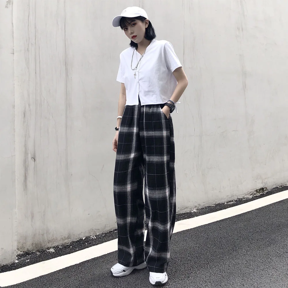 

Harajuku Plaid Pants For Women Trousers 2021 Streetwear Woman Harem Pants Autumn Ladies Casual Pants Plus Size Wide Leg Pants