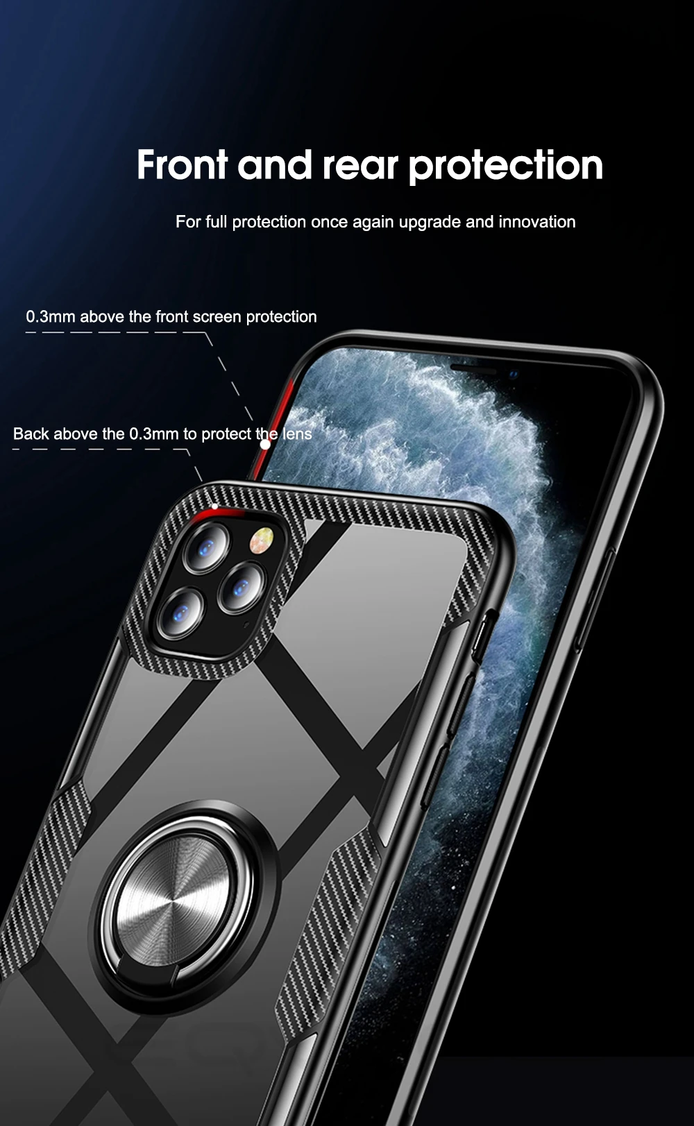 Для iPhone 11 Pro MAX чехол прозрачный закаленное стекло задняя крышка для iPhone XS XR X 8 7 6 6S Plus автомобильный магнитный держатель для колец чехол