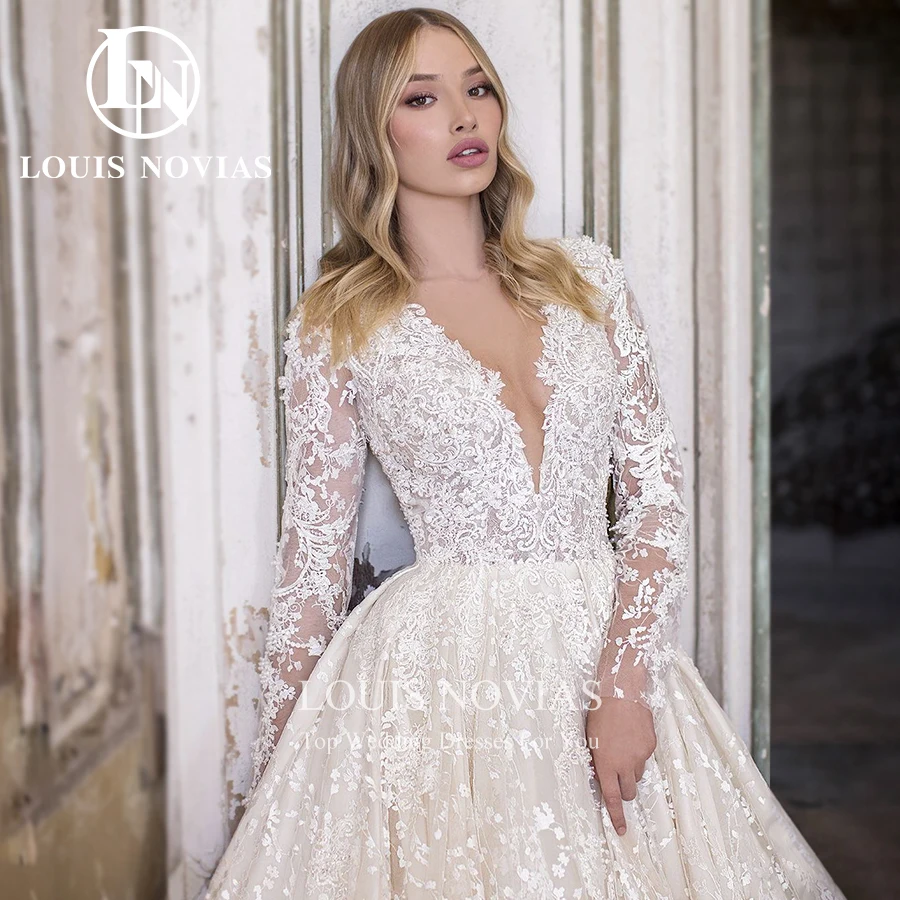 Бальное платье LOUIS NOVIAS свадебное 2022 Экстравагантное кружевное с длинным рукавом