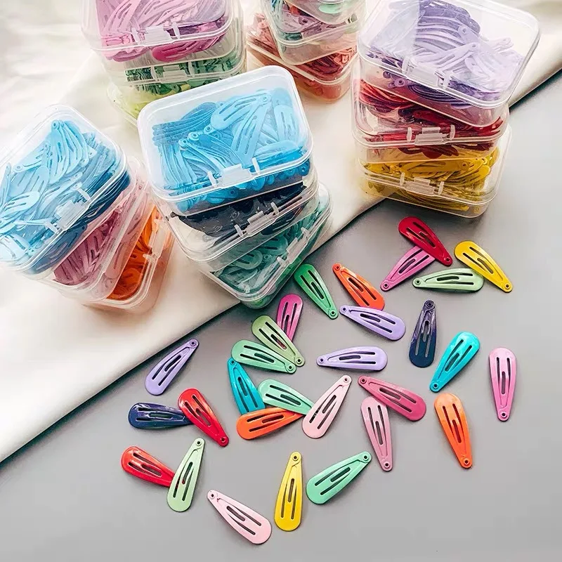 

50pcs/box 3cm Alloy Paint Drop-shaped Children's Hair Clip Candy Color Cute Girl Hair Accessories Girls Side Clip Bangs Clip