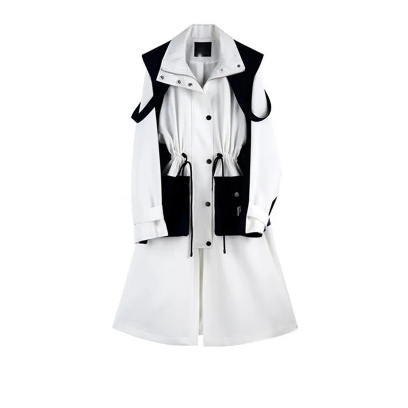 

LANMREM Women White Drawstring Big Size Long Trench New Lapel Long Sleeve Loose Windbreaker Fashion 2021 Spring Autumn 2F0007