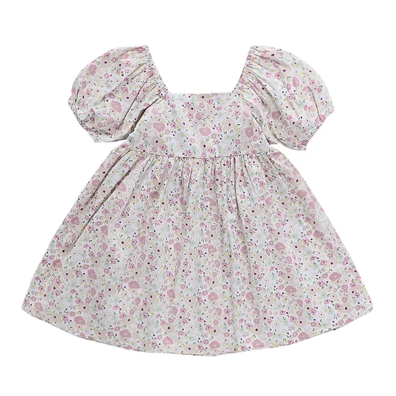 

2021 New Summer Dress For Girls Party Floral Print Kids Clothes Baby Girls Bowknot Slip Dress Floral Beach Dress Clothes Kids