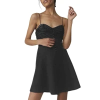 female formal dress summer solid color sleeveless spaghetti strap dress for ladies blackwhite sml