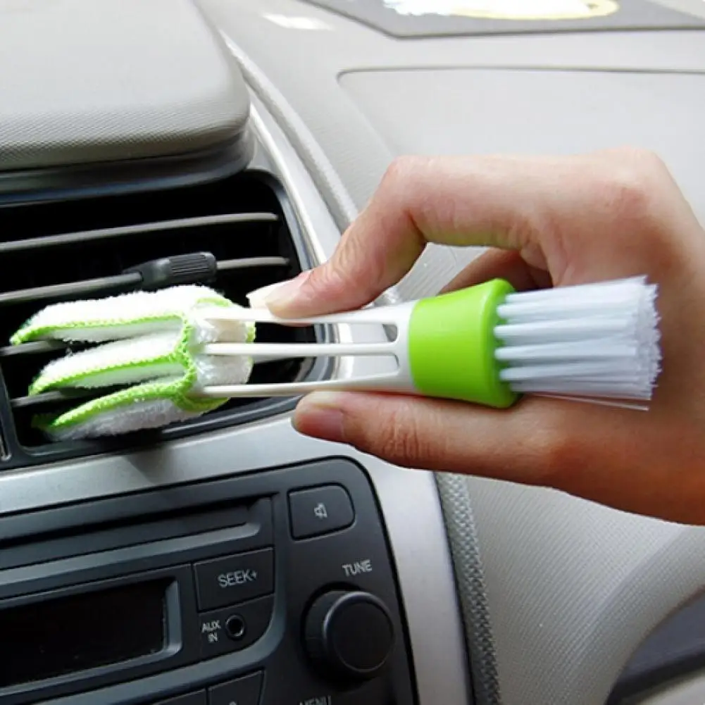 

2In1 Green Car Air-conditioner Outlet Dirt Duster Cleaner Brush Car Air Conditioning Vent Blinds Cleaning Brush Car Accessories