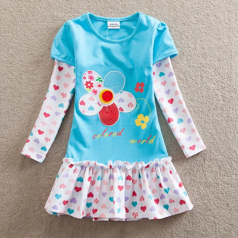 VIKITA Girl Dresses Children Clothing Kids Princess Dress Girls Floral Vestidos Long Sleeve Casual for Autumn F5061 | Детская одежда и