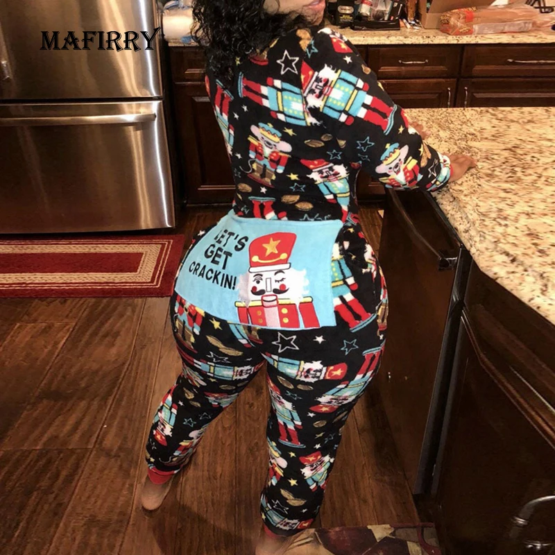 

2021 Women Long Sleeve Printing Homewear Jumpsuits Spring Autumn Christmas Skinny Pencil Pants Ladies Bodysuit Loungewear Romper