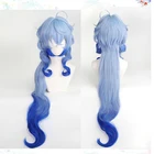 Парик для косплея ганью из аниме Game Genshin Impact, термостойкие синтетические волосы с длинным синим градиентом, с шапочкой для Хэллоуина