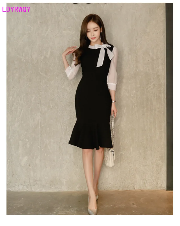 Новинка Осень зима 2021 корейское женское модное платье Русалка с вышивкой и