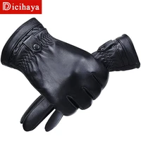 dicihaya 2021new men genuine sheepskin leather gloves autumn winter warm touch screen full finger black gloves high quality