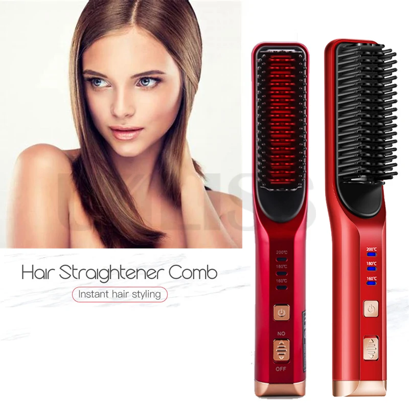 

Hair Straightener Comb Curling Comb Electric Straight Hair Comb Brush Heated Hair Beard Straightening USB Recharging Beard Brush