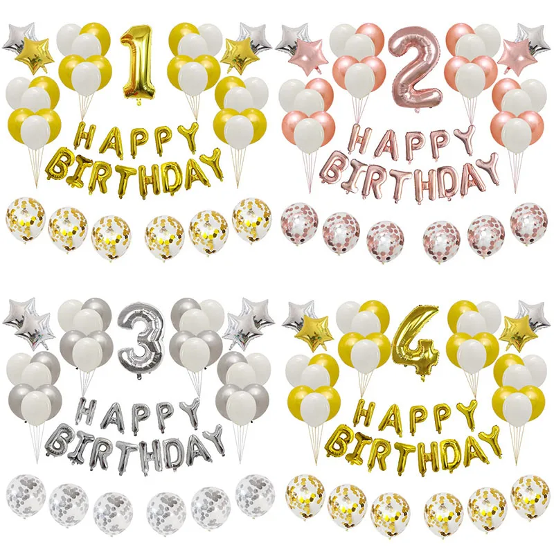 36Pcs Colorful Happy Birthday Balloon Set Birth Day Commemoration Wedding Party Decorations Baby Shower Supplies Kids Toys Gifts