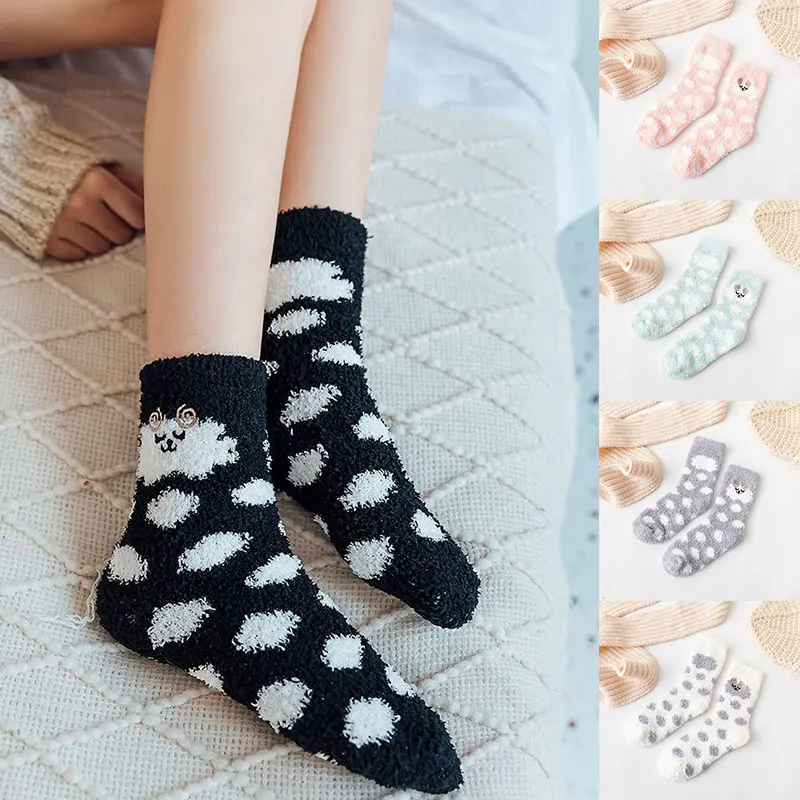 

Cartoon Lovely Plush Middle Tube Socks Animals Warm Floor Socks Thickened Coral Fleece Socks Sleeping Comfortable Hosiery