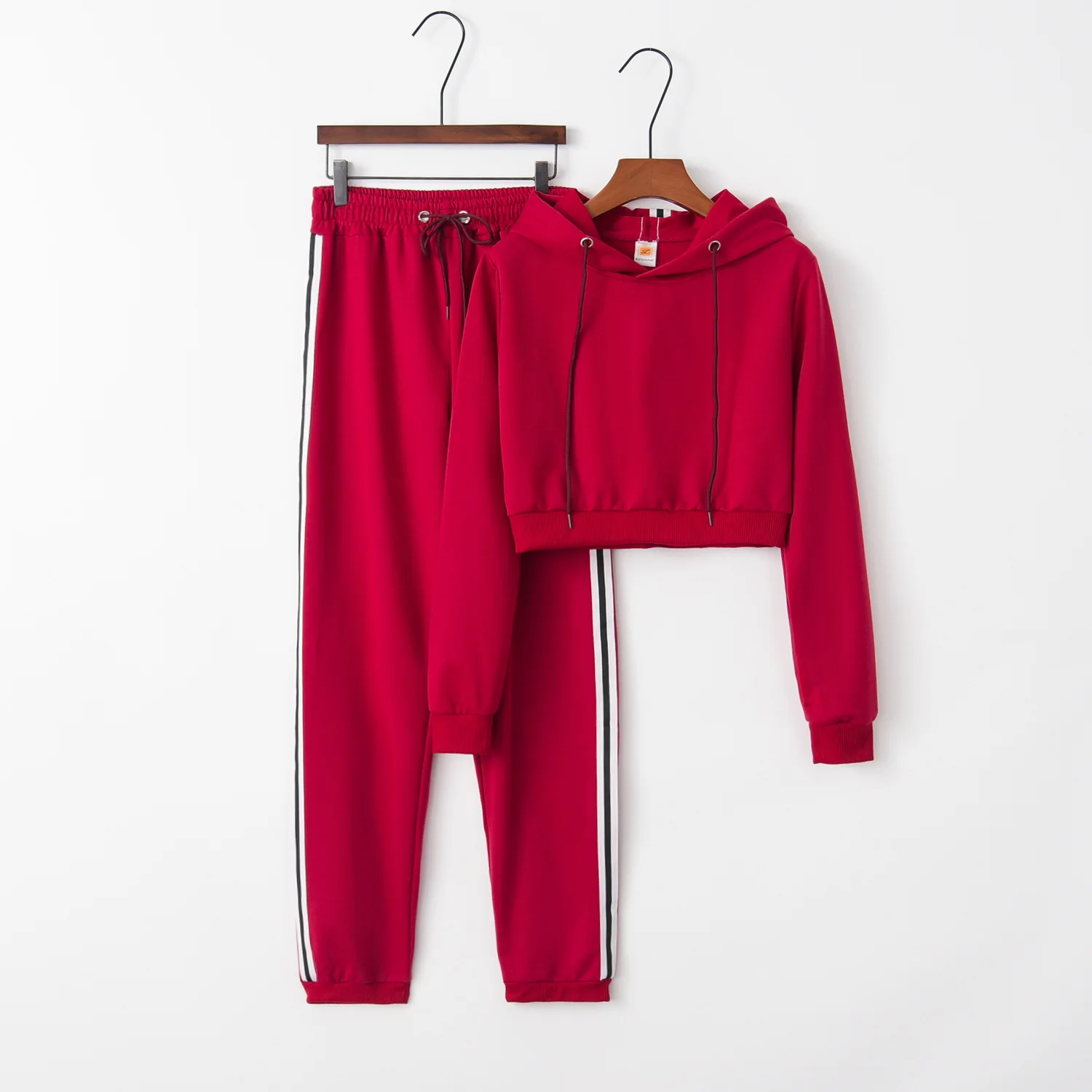 

Donsignet Women's Suit New Fashion Summer Temperament Hooded Collar Pullover Solid Color Long Sleeve Sports 2-piece Suit