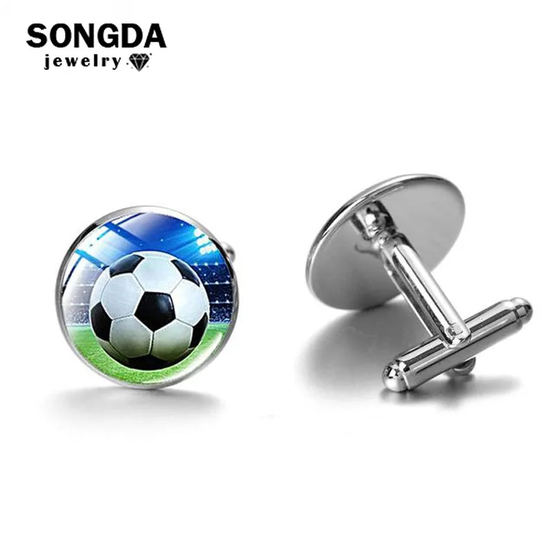 

Football Basketball Baseball Cufflinks Men Creative Pattern Crystal Glass Dome Suit Shirt Cuff Button Soccer Club Fans Jewellery