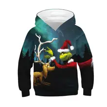 Grinch/Толстовка для детей с 3D принтом Grinch; толстовка с капюшоном для мальчиков и девочек-подростков; детский пуловер; топы; костюм гринча; Рождественская одежда