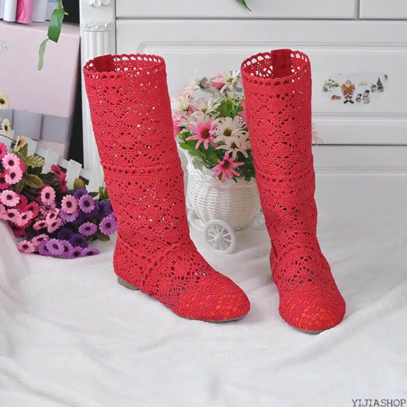 Женские ажурные сапоги дышащие плетеные высокие из проволочной сетки в