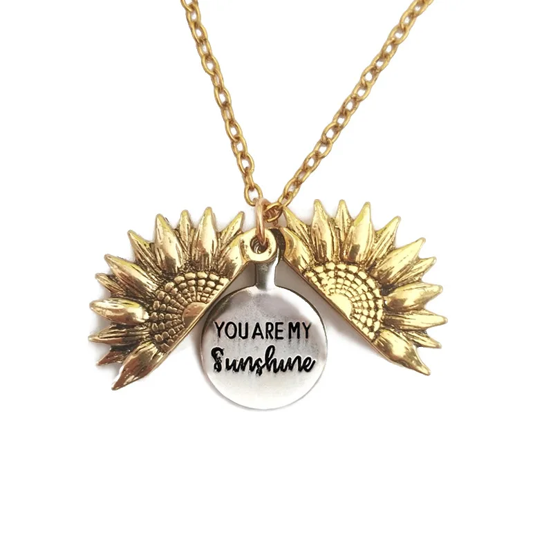 Модный женский свитер цепочка ожерелье из подсолнечника открытый медальон You Are My
