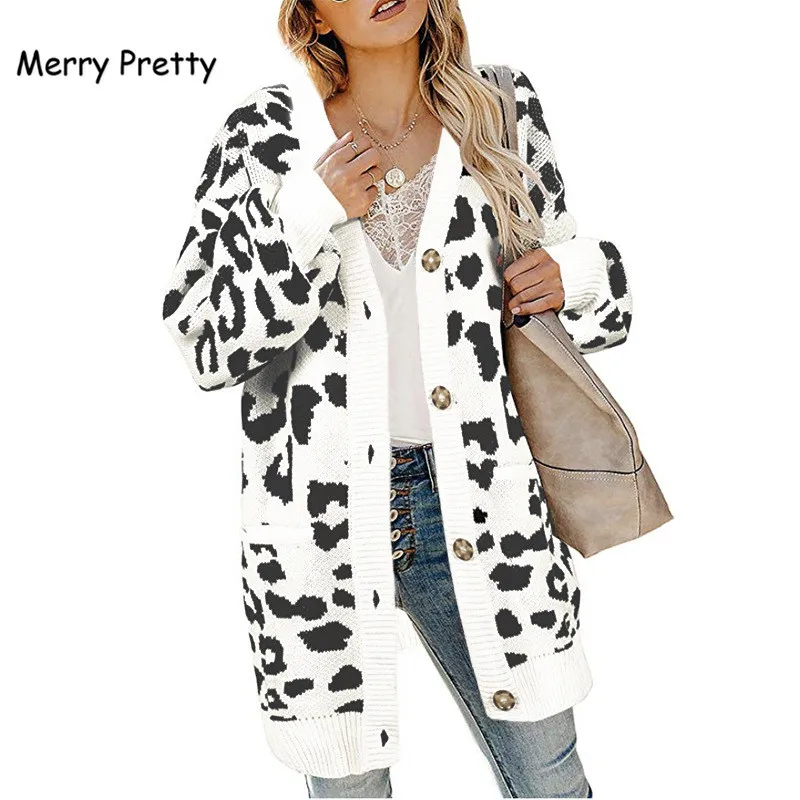 Женский вязаный кардиган с леопардовым принтом Merry Pretty повседневный однобортный