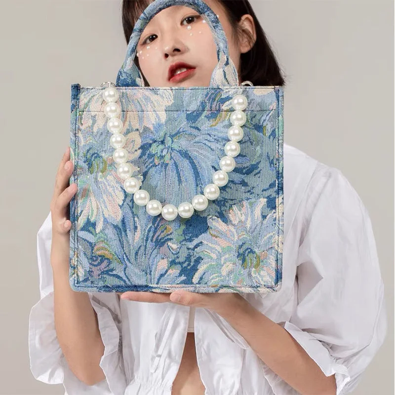 

2021 Luxury Designer Handbags Women's Totes Bags Shopper Fashion Large Capacity Monet's Garden Oil Painting Canvas Shoulder Bags