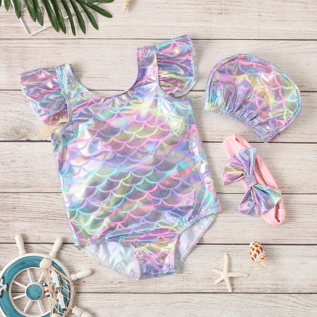Летний купальный костюм с блестками и рюшами для маленьких девочек боди одежда