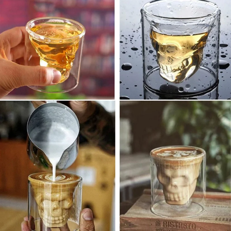 4 Sizes Crystal Skull Head Glass Tea Cup Double Layers Shot Transparent Bottle Whiskey Wine Vodka Bar Club Beer | Дом и сад