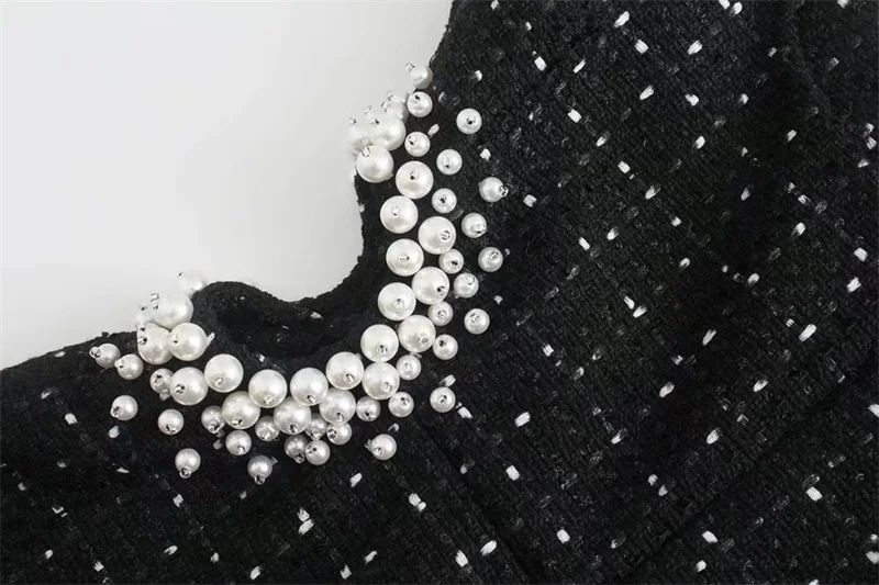 Твидовое клетчатое платье PUWD женское без рукавов с украшением из жемчуга модные