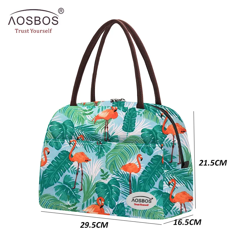 A808-2 Blue Flamingo Aosbos, Модная Портативная сумка-холодильник для обеда, термоизолированная одноцветная Сумка-тоут, большая сумка для еды, пикника, Ланч-бокс, сумка для мужчин, женщин и детей - Цвет: A808-2 Blue Flamingo
