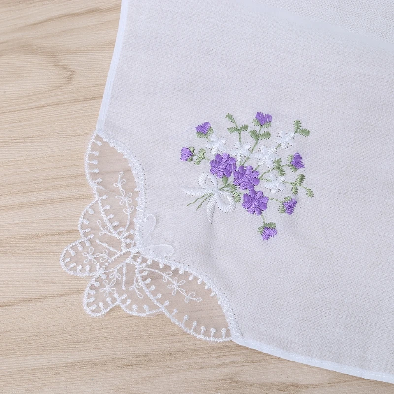 

6 Pcs Vintage Cotton Ladies Embroidered Lace Handkerchief Women Floral Hanky M2EA