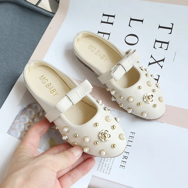 Осень 2019 детские тапочки с жемчугом для девочек обувь принцессы на плоской