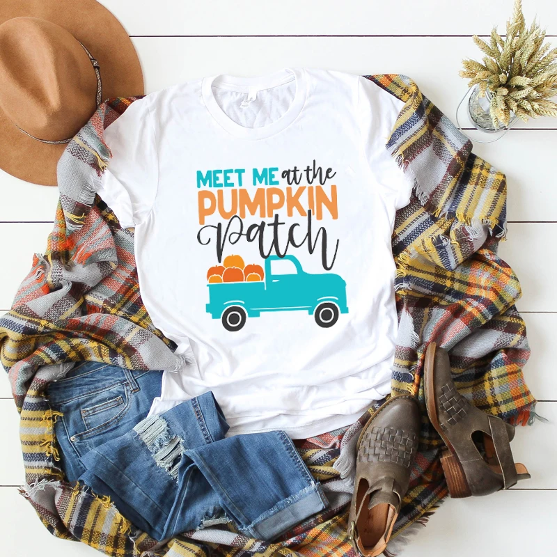 Женская футболка Meet Me At The Pumpkin Patch Truck с принтом на Хэллоуин женская женские топы