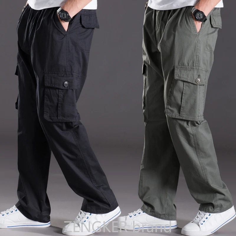 

Pants Spring Summer Casual Male Big Size 6XL Multi Pocket Jeans Oversize Pants Overalls Elastic Waist Pants Plus Size Men