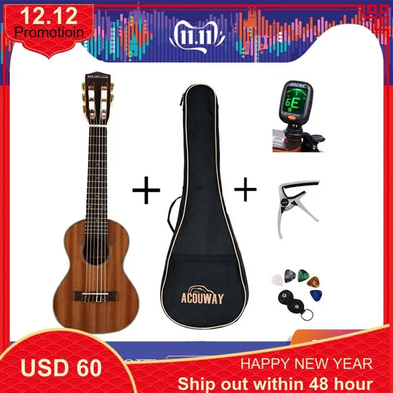 Acouway 28 дюймов гитара Guitalele гитара LELE укулеле Сапеле корпус 6 струн 18 ладов Классическая Ручка с дополнительной сумкой, тюнер, Капо