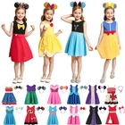 Летнее платье для девочек VOGUEON, Белоснежное платье, модная одежда для маленьких девочек, платья принцессы Белль, Анна, Эльза, Моана, Рапунцель, Микки Мауса