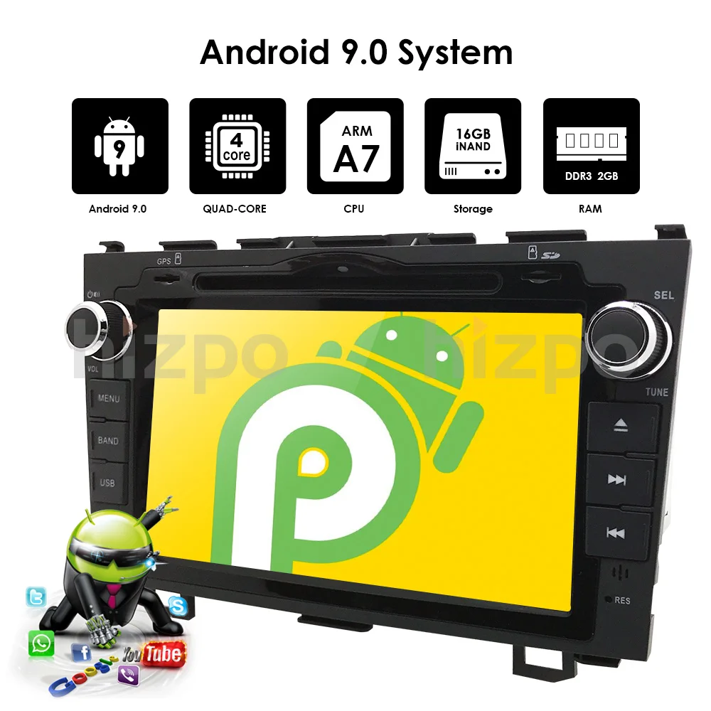 Hizpo автомобильный dvd-плеер gps Navi для Honda CRV 2007-2011 ips емкостный экран 1024*600+ 4G+ wifi+ BT+ SWC+ RDS+ Android 9,0+ 2 г+ 16 ГРОМ